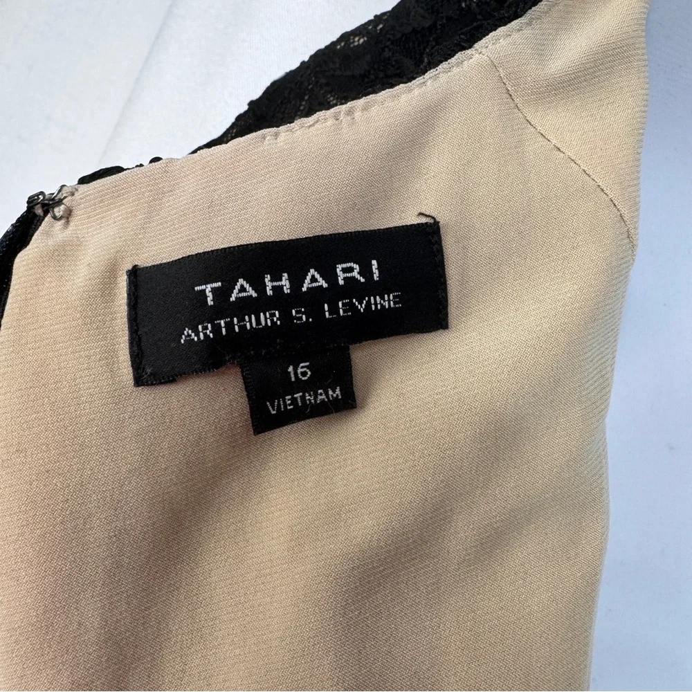 327. TAHARI Arthur S. Levine Black Lace Sequin Cocktail Dress Size 16 - Picture 2 of 10